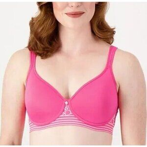 Breezies Floral Stripe Seamless Underwire T-Shirt Bra Pink Guava 36 DD